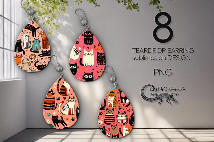 Modern pets | cartoon Teardrop earring sublimation design example image 1