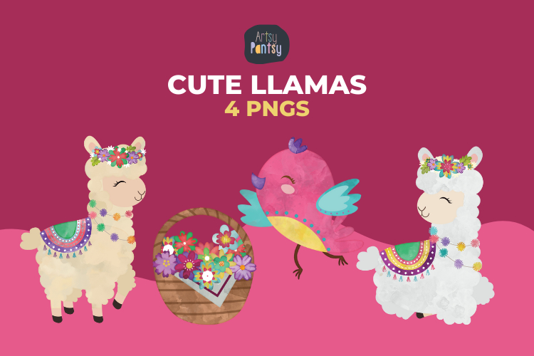 Colorful Llama Clipart: Decorated Alpaca Stickers