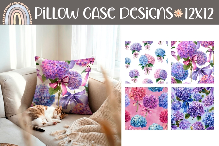 Floral Pillow Case, Watercolor Purple Hydrangea Pillow