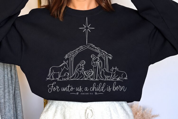 For Unto Us a Child Is Born Nativity PNG, Isaiah 9:6 Christi example image 1