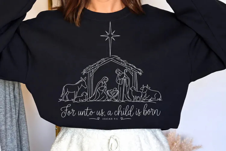 For Unto Us a Child Is Born Nativity PNG, Isaiah 9:6 Christi