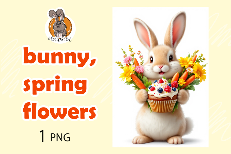 bunny, spring flowers, cupcake