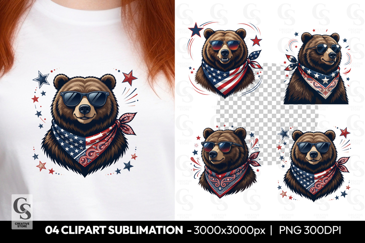 Patriotic Bear With Sunglasses Clipart PNG