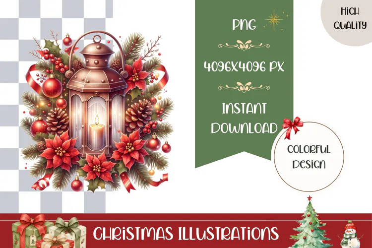 Christmas Lantern Illustration, Christmas Berries PNG