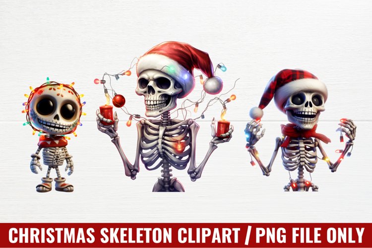 Christmas Skeleton Sublimation Clipart