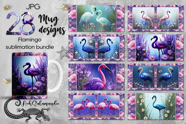 Magic Flamingo with flowers | 28 Sublimation Mug designs