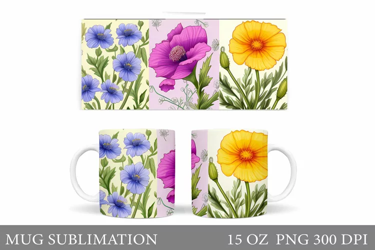 Flowers Mug Sublimation. Flowers Mug Wrap Design