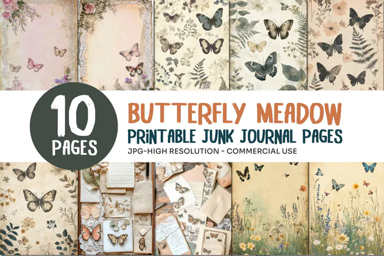 Butterfly Meadow Junk Journal Pages