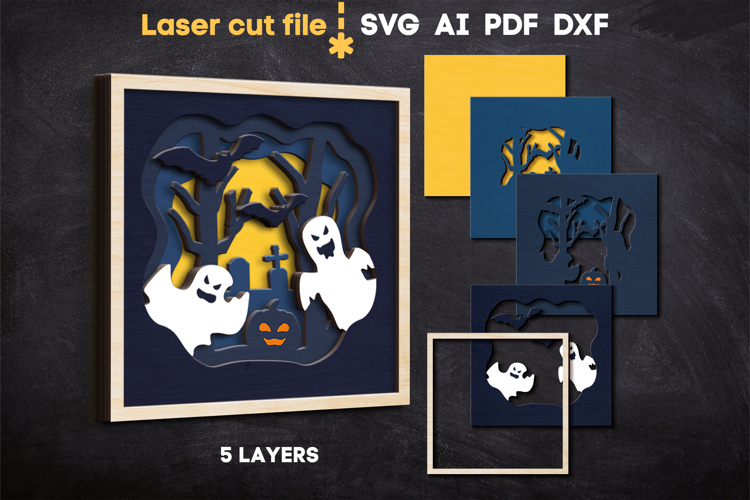 Halloween Ghosts Frame SVG laser cut files for Glowforge