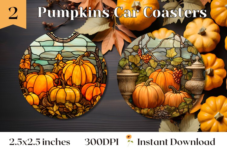 Stained Glass Pumpkins Car Coaster Design, Fall Sublimation