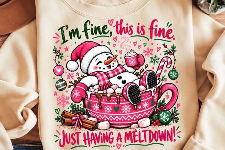 I'm Fine PNG, Christmas Sublimation Design, Funny Christmas example image 1