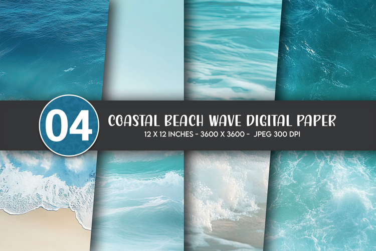 Coastal Beach Wave Digital Paper example image 1