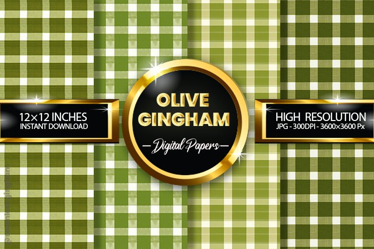 Olive Gingham Digital Papers 04 Variations