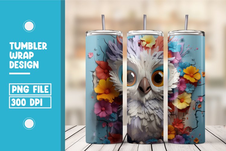 3D Owl Floral Tumbler Wrap Sublimation