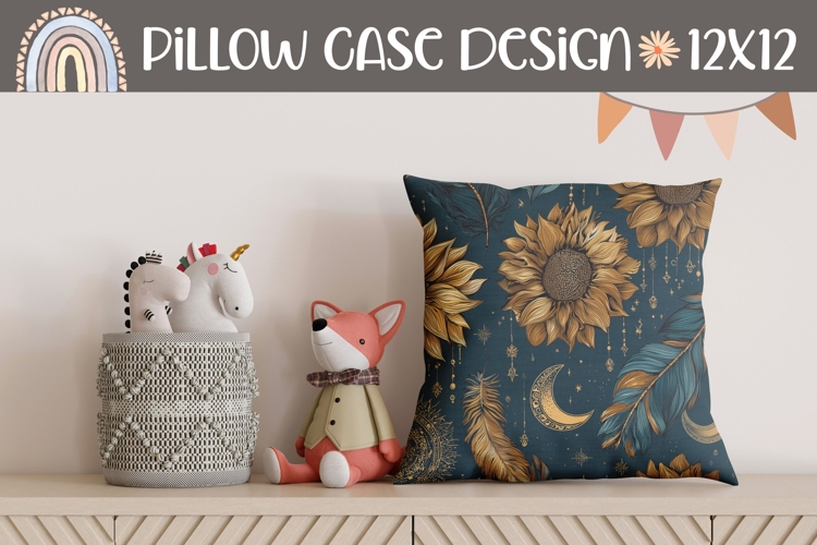 Cartoon Flowers Pillow Case, Celestial Pillow Template