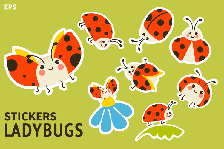 Ladybug sticker set bright cartoon insects pack