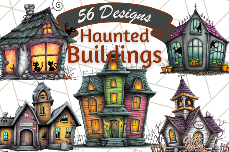 Halloween Buildings Clipart PNG, Haunted Houses Art