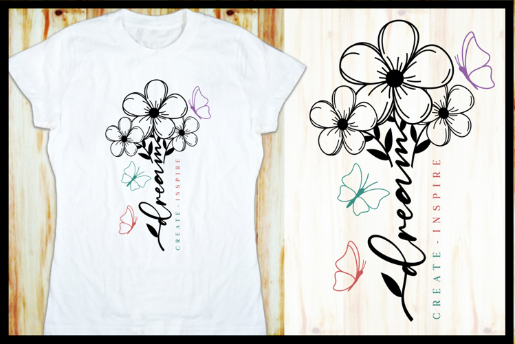Dream Create Inspire, Inspirational Quote T shirt Design example image 1