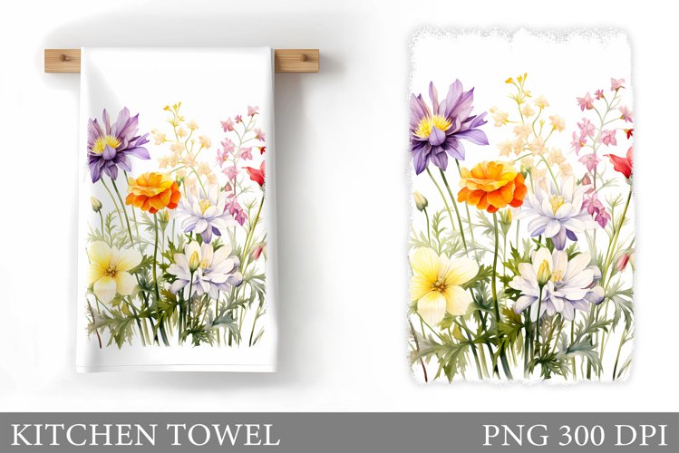 Wildflowers Kitchen Towel. Flowers Kitchen Towel Sublimation example image 1