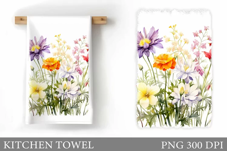 Wildflowers Kitchen Towel. Flowers Kitchen Towel Sublimation