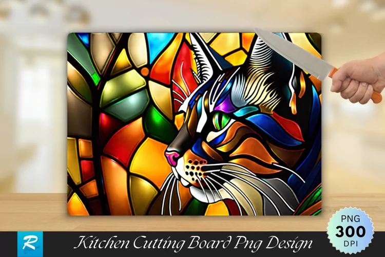 Cat Stained Glass Cutting Board Sublimation Design