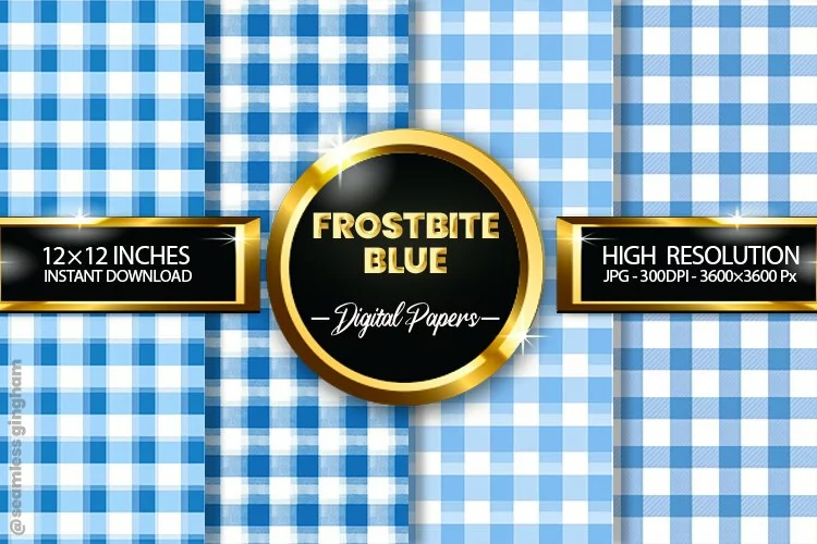Frostbite Blue Gingham Digital Papers 04 Variations
