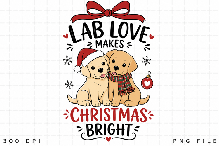 Labrador Christmas PNG, Lab Love Makes Christmas Bright PNG