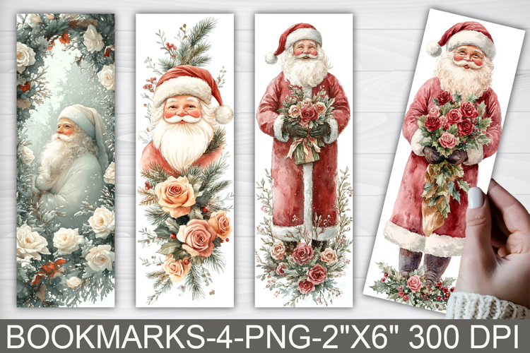 Floral Santa Printable Bookmarks