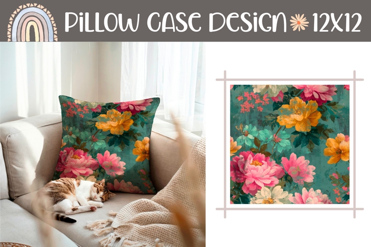 Cartoon Flowers Pillow PNG, Rustic Pillow Case Design
