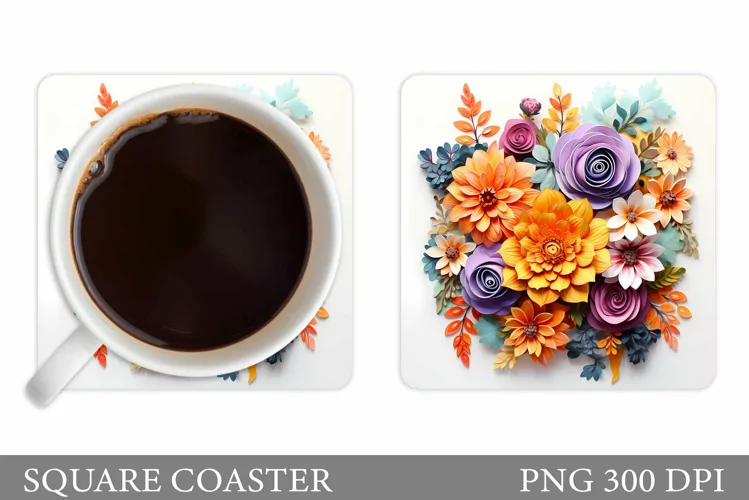 3D Flowers Coaster Design. Flowers Coaster Sublimation