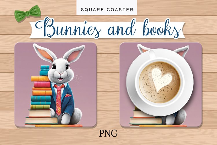 a hot plate, books,a rabbit in a suit example image 1