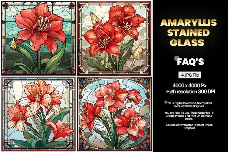 Stained Glass Amaryllis Square Coaster - 04 Variations example image 1
