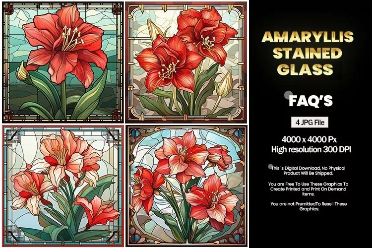Stained Glass Amaryllis Square Coaster - 04 Variations