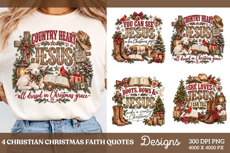 4 Christian Christmas Shirt Designs, 4 Nativity Faith Quote example image 1