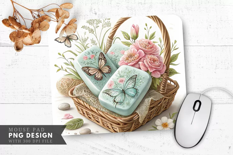 Butterfly Blossom Soap Mouse Pad PNG Design