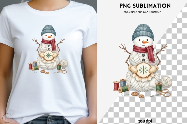 Yarn snowman png design for T-shirts