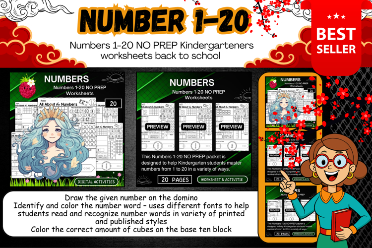 Numbers 1-20 NO PREP Worksheets printable activities for kid