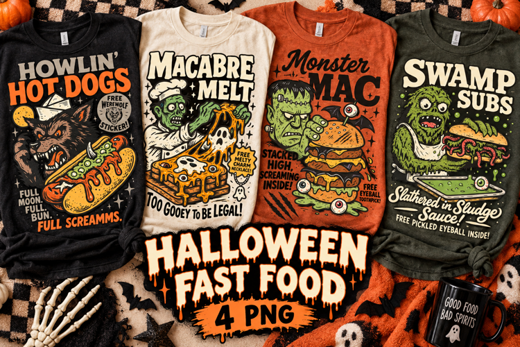 Monster Fast Food PNG, Spooky Diner Halloween Shirts