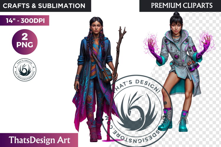 Urban Neon Witch Sublimation Graphics, Cyberpunk PNG