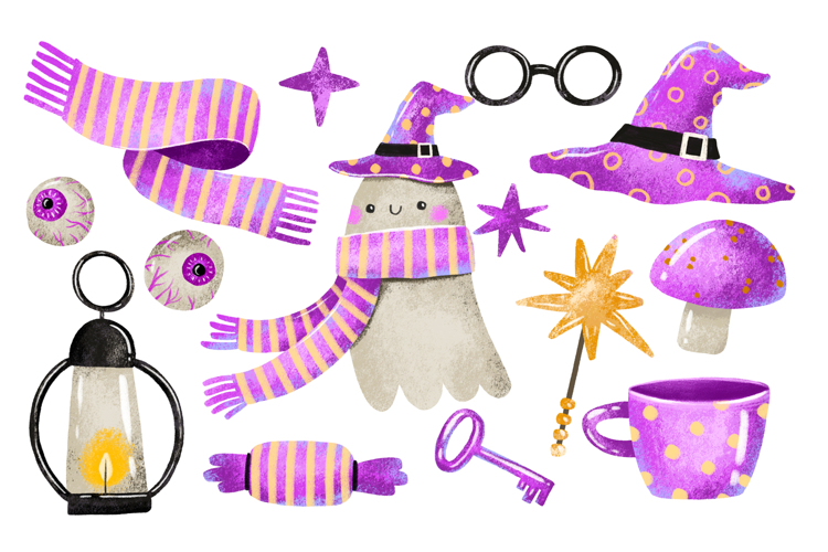 Cartoon Halloween Ghost Set. Night Spirit. Cartoon Funny