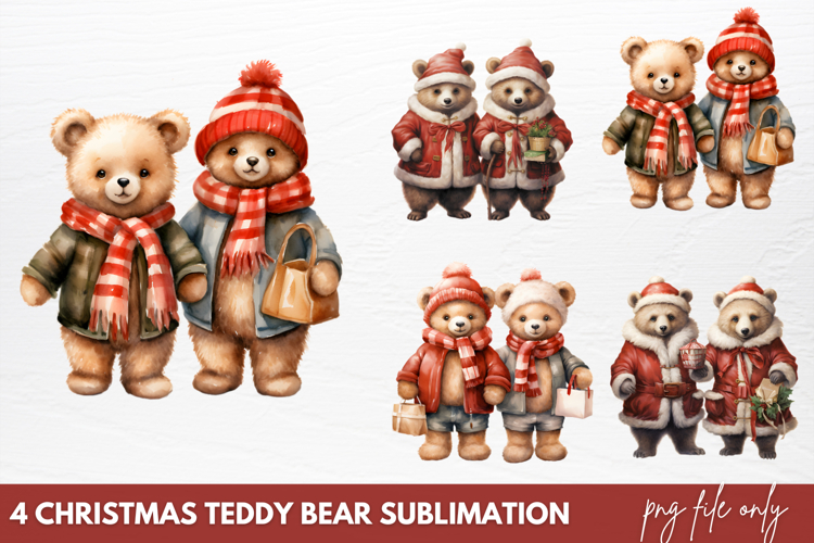 Christmas Teddy Bear Sublimation Clipart PNG