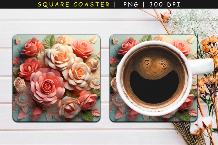 Flowers Square Coaster Sublimation Designs example image 1