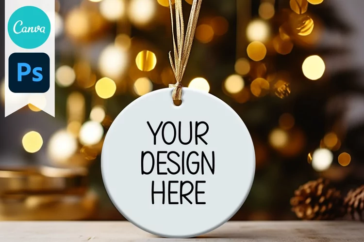 Blank Circle Christmas Ornament Mockup | Sublimation Mockup
