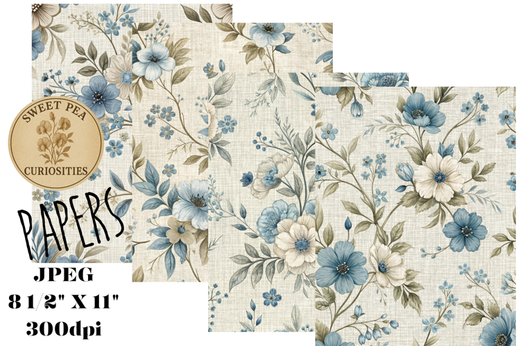 Shabby Chic, Blue, Paper, Floral, Papers, Junk Journal