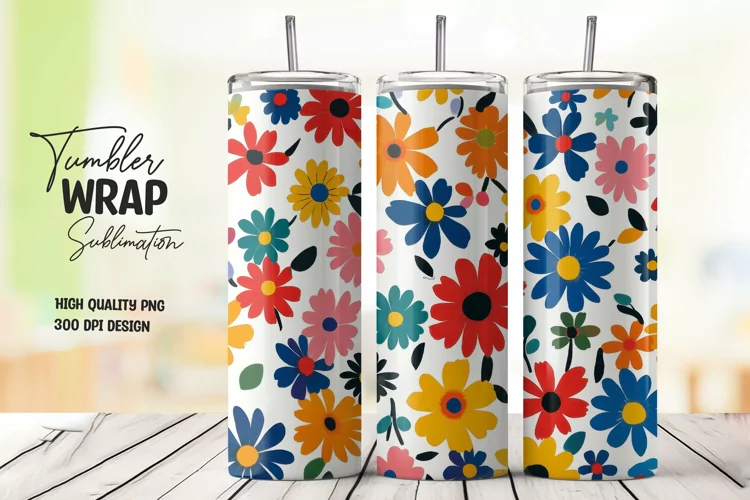 Floral Pattern Tumbler Wrap Sublimation Design
