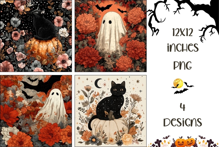 Floral Halloween Backgrounds, Halloween Ghost Digital Papers