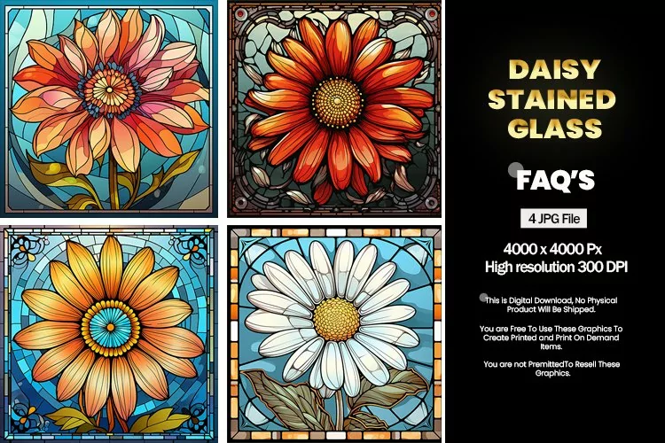 Stained Glass Daisy Square Coaster - 04 Variations