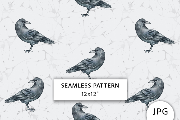 Watercolor Raven Seamless Pattern