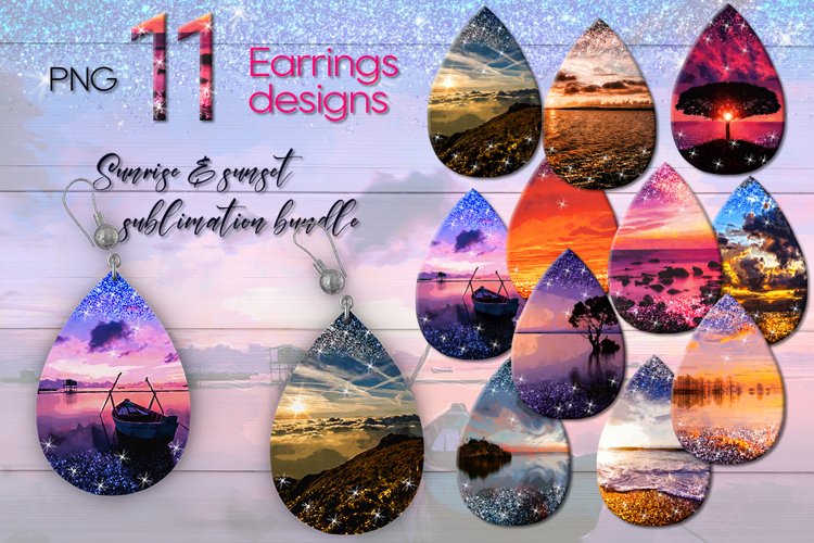 Sunrise & sunset | 11 Teardrop earring Sublimation designs example image 1
