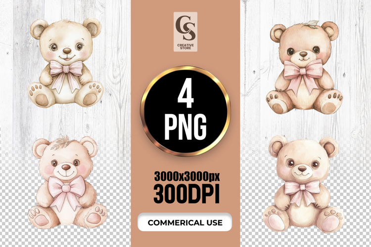 Cute Teddy Bear with Bow Illustration Clipart PNG